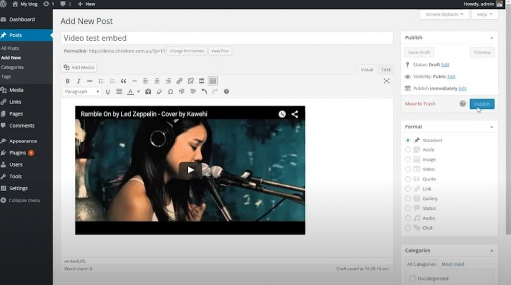 Screenshot of clicking Publish
