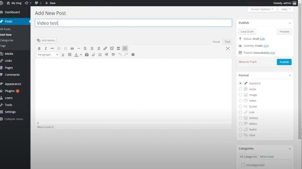 Screenshot of typing in the Title of the post