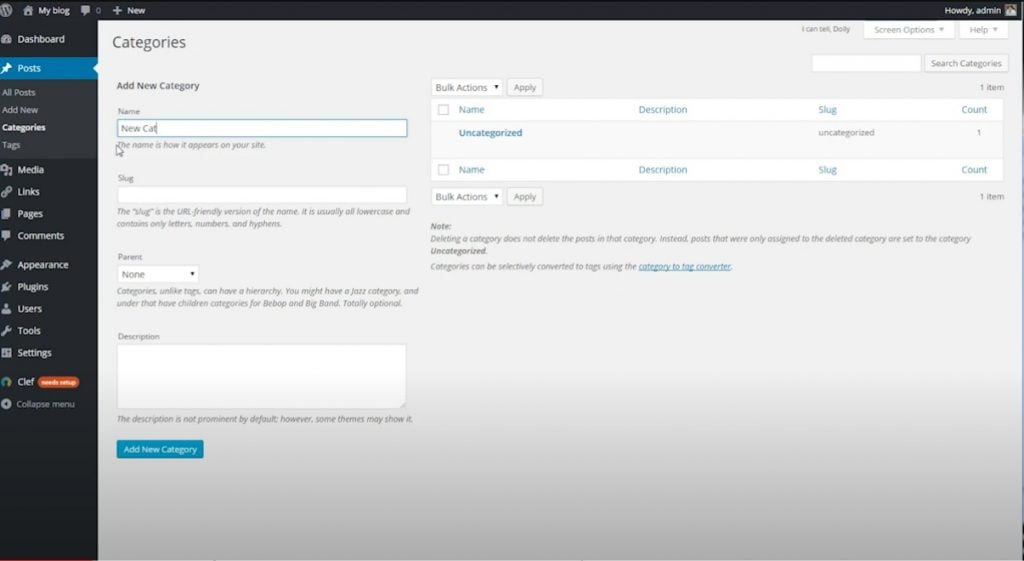 Screenshot of entering its Name and leaving the Slug field blank
